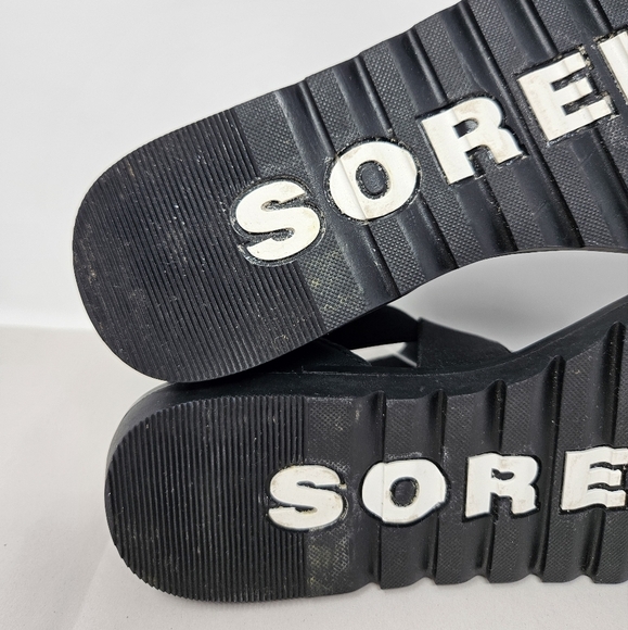 Sorel Sandels Womens Sz 7 Ella II Black Leather Flat Elastic Gore Ankle Strap - Picture 7 of 11